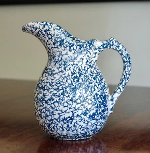 Vintage McCoy Stoneware Blue and White Sponge Ware Pitcher - Picture 1 of 6