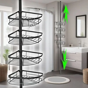 Höhenverstellbares Duschregal BadezimmerRegal 73-266cm 4 Ebenen schwarz lackiert - Bild 1 von 8