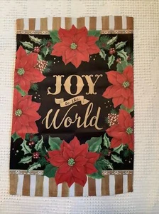 Joy to the World Red Poinsettia Holly Berry Sydney Wright Garden Flag 12.5 x 18 - Picture 1 of 2
