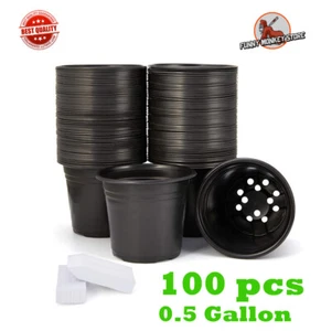 100 Pack - Black Garden Nursery Plastic Pots 1/2 Gallon Flower Plant Container - Picture 1 of 7