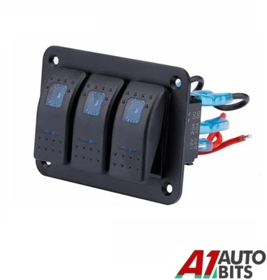 3 Gang Rocker Switch Toggle  Panel Blue Waterproof LED Light Car Marine Boat Bus - Image 1 of 4