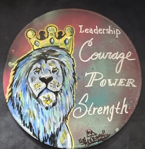 12” Hand Painted Record Lion Expire Strength Graffiti Art Decor Power - Picture 1 of 2