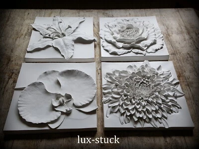 Gips Wandrelief Relief Blumen  4 Tlg. Spar Set,Dekoration Wand Wanddekoration - Bild 1 von 4