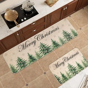 2Pcs Xmas Carpet Non-slip Bathroom Front Door Bedroom Kitchen Living Room Mat - Picture 1 of 8