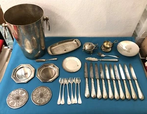 lot métal argenté Seau à champagne Couteaux Christofle Moutardier Passe thé - Picture 1 of 24
