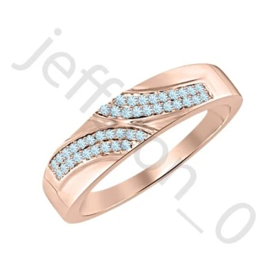 Anillo para hombre 0,40 Ctw creado aguamarina oro rosa 14K sobre aniversario banda Foto 1 de 4