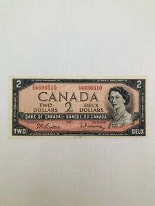 Canada 2 Dollars 1954 Prefix A/G Nice Condition - Picture 1 of 2