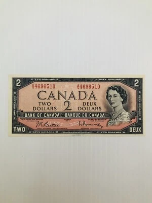Canada 2 Dollars 1954 Prefix A/G Nice Condition - Image 1 of 2
