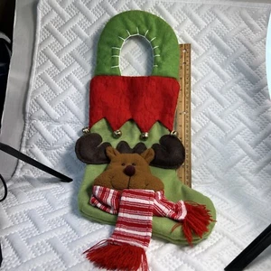 Reindeer Christmas Stocking 3D Fabric Applique Scarf Holidays - Picture 1 of 9