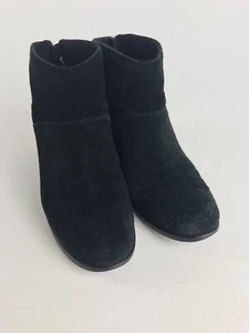 Toms Womens Boots Size 8.5M Black Suede Leather 2 Inch Stacked Heal Ankle Zipper - Picture 1 of 10