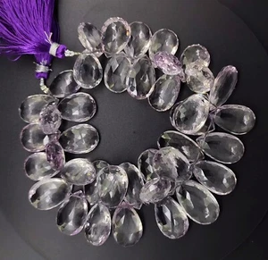 Natural Gem Pink Amethyst 17x12 to 26x15mm Size Faceted Pear Briolette 9" Strand - Picture 1 of 3