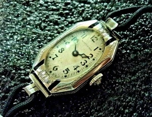 Reloj para mujer Art Deco 1930 Waltham 15J EE. UU. incrustaciones esmaltadas y grabado 14K blanco GF - Imagen 1 de 8
