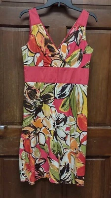 DORBY Bright Colorful Tropical Floral Sundress Surplice V Neck Size 10 EUC Cute - Image 1 of 4