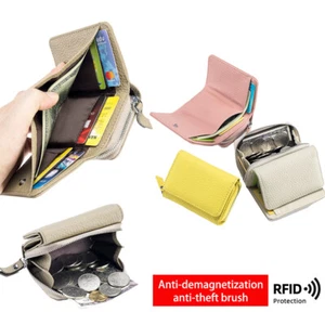 RFID Blocking Wallet Women's Leather Card Wallet Multifunctional Foldable Purse - Picture 1 of 30