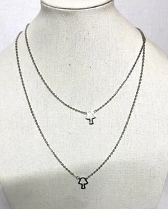 Long Silver Tone Mushroom Station Chain Necklace -51" long, 4 mushrooms - Picture 1 of 3