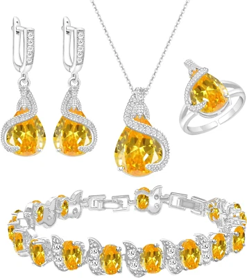 Elegante conjunto de joyas de gota de agua con pendientes, collar, anillo y pulsera Foto 1 de 4