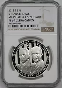 2013-P 5 Star Generals Marshall Eisenhower $1 NGC PF69 UCAM Modern Commemorative - Picture 1 of 4