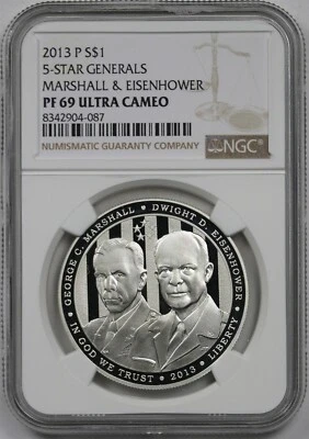 2013-P 5 Star Generals Marshall Eisenhower $1 NGC PF69 UCAM Modern Commemorative - Image 1 of 4