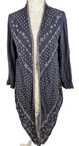 Johnny Was bestickter Kimono Jacke schieferblau Boho Bohemian Artsy Größe M  - Bild 1 von 11
