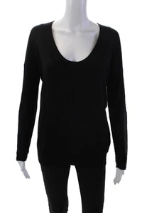 Duffy Women's Round Neck Long Sleeves Pullover Leather Trim Sweater Black Size X - Picture 1 of 6