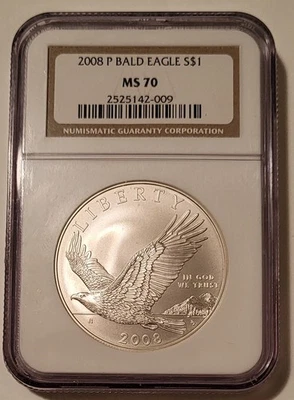 NGC 2008 P Bald Eagle Commemorative Silver Dollar MS70 - Image 1 of 2