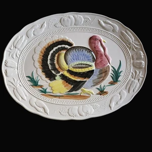 Trimont Ware Thanksgiving Turkey Platter Majolica Serving Plate Japan  - Picture 1 of 9