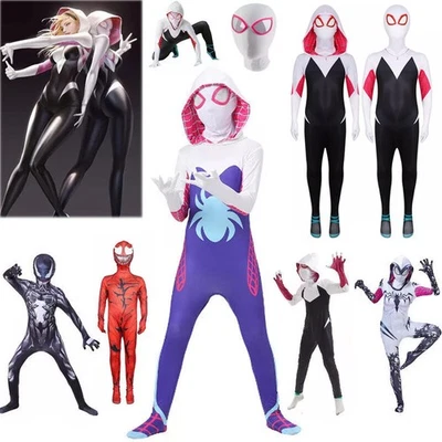 Girls Ghost Spider Stacy Gwen Cosplay Halloween Costume Jumpsuit Fancy Dress Up
