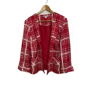 Pendleton Silk Jacket Sz 18 Open Front Red White Geometric Pockets - Picture 1 of 5