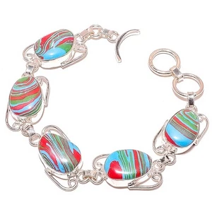 Rainbow Calsilica Gemstone Handmade Antique Ethnic Bracelet 7-7.99" TB7536-54 - Picture 1 of 3