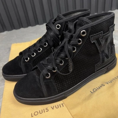Louis Vuitton High Top Sneakers LV Logo Black Perforated Suede 7 US or 37 EUR - Image 1 of 4
