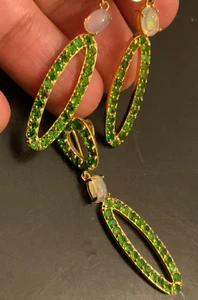 14k plate 925 sterling silver fire Opal chrome diopside earrings pendant jewelry - Picture 1 of 6