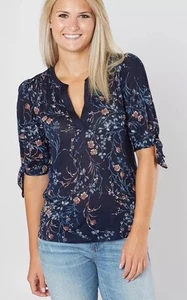 Lucky Brand Shadow Striped V-Neck Floral Shirt Top Damen Gr. M Medium - Bild 1 von 5