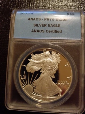 2007 W Proof Silver Eagle Coin ANACS PF70 DCAM#177179972889 - Image 1 of 4