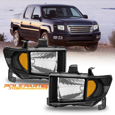 Pair Black Amber Headlights Front Lamps Assy For 2006-2014 Honda Ridgeline 3.5L Foto 1 de 4