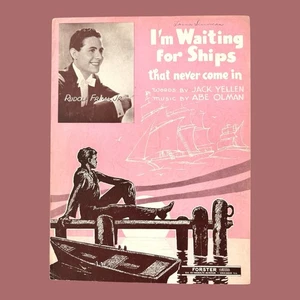 I’m Waiting for Ships That Never Come In 1926 Sheet Music Dock Art Deco Cover - Picture 1 of 4