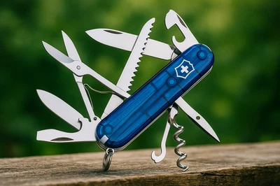 VICTORINOX HUNTSMAN Swiss Army Knife  91mm  Multi -Tool BLUE  TRANSPARENT NEW! - Image 1 of 4