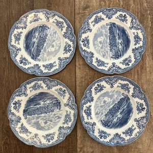 4 Johnson Bros BLUE Old Castles of Britain CHATSWORTH Salad Dessert Plate 9" - Picture 1 of 4