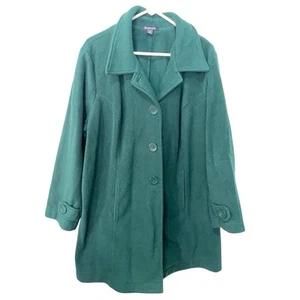 Roaman's Womens 1X 22/24 Dark Green Long Sleeve Pea Coat Fleece Casual Work - Picture 1 of 12