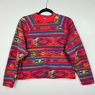 VTG United Colors of Benetton Women's Medium Aztec Cropped Pullover Sweatshirt - Image 1 of 4