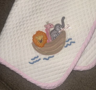 Mud Pie Noah's Ark Quilted Baby Blanket Pink 34" x 28" - Image 1 of 3