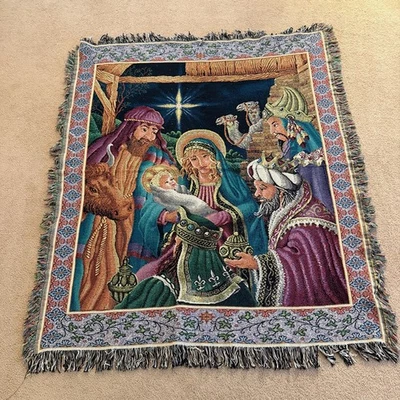 Manta tejida para belén Virgen María Niño Jesús Reyes Magos Religiosos Foto 1 de 4