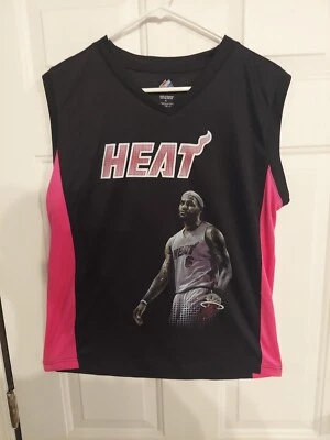 Majestic Lebron James Miami Heat Pink Jersey XL RN# 135969 100% Polyester - Image 1 of 3