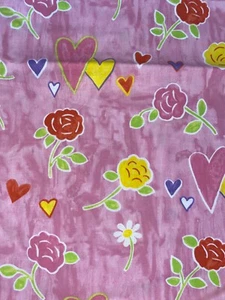 Vintage 1990 Ikea Fabric Pink Lovehearts Flowers Daisy Daisies Hearts Pretty - Picture 1 of 5
