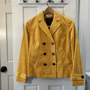Vtg Liz Claiborne Corduroy Blazer Womens S Yellow Jacket Peacoat Cottage Artsy - Picture 1 of 6