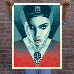 Shepard Fairey JUSTICE WOMAN (BLUE) SIGNED & NUMBERED SCREEN PRINT Obey Giant - Picture 1 of 1