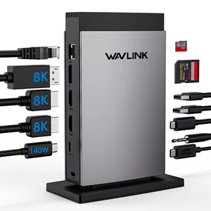 USB C Docking Station Triple Display 140W PD3.1 10G USB-C 2x8K HDMI 8K DP RJ45 - Picture 1 of 12