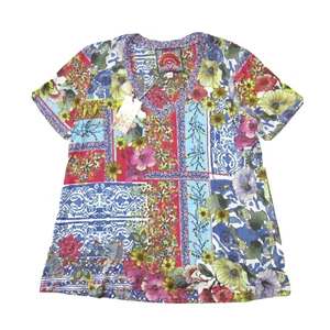 NWT Johnny Was Midsummer Favorite S/S V-Neck Swing Tee Jersey T-Shirt Top S $108 - Picture 1 of 3