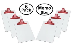 Acrimet White Clipboard Memo Size Premium Metal Clip (Hardboard) (6 - Pack) (Red - Picture 1 of 5