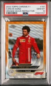 2022 Topps F1 Chrome Carlos Sainz #187 Orange Wave Refractor /25 PSA 10 Pop 1 - Picture 1 of 3