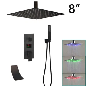 LED 8“ Rainfall Mixer Shower Set Handheld Spray Waterfall Spout Faucet Brass Tap - Picture 1 of 11